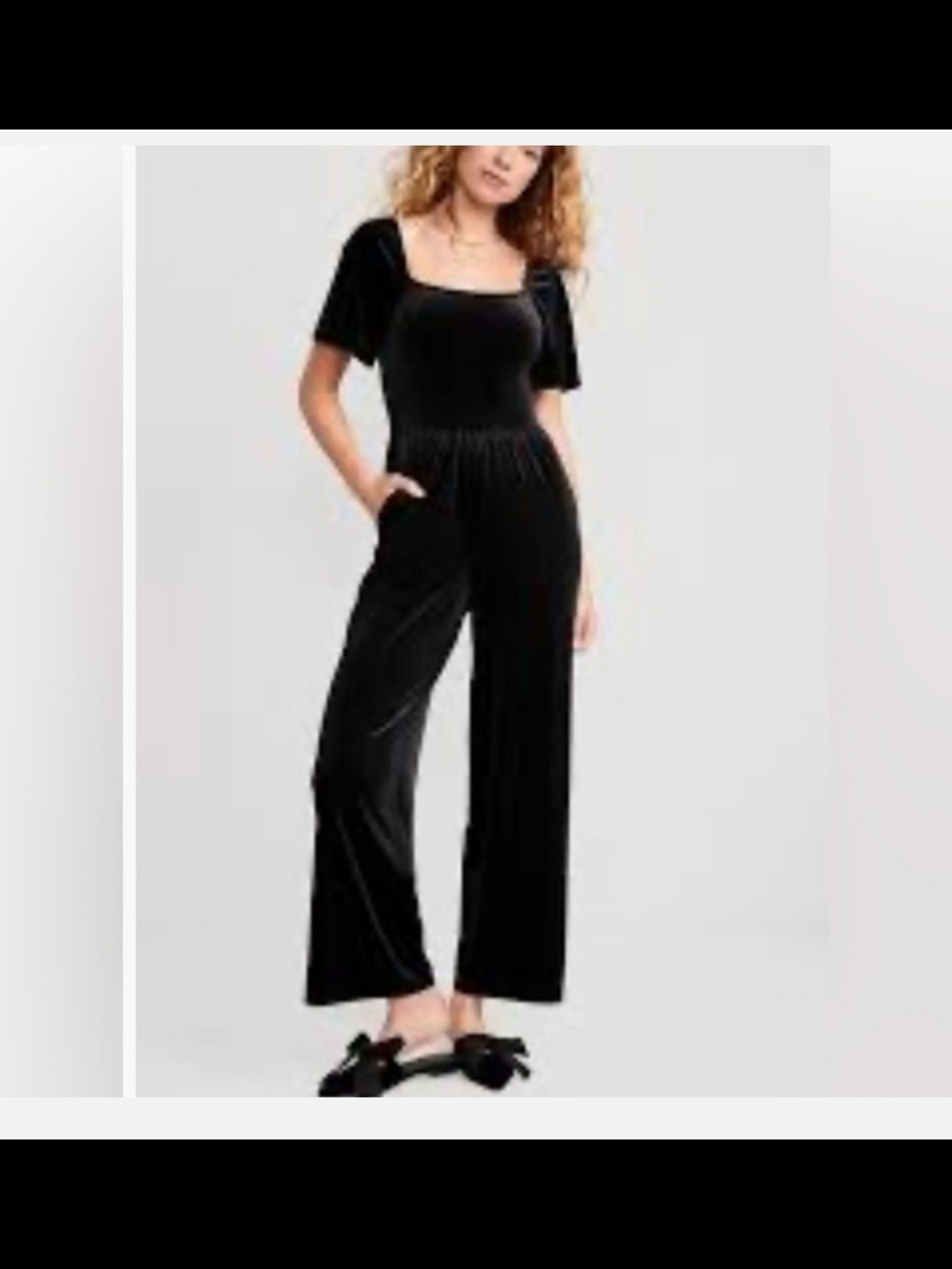 Old Navy Blue Velvet Square-Neck Wide-Leg Jumpsuit